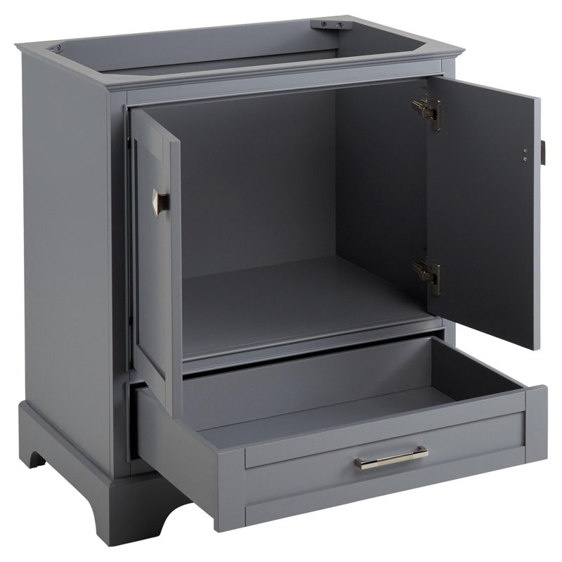 Quen 30" Freestanding Single Basin Vanity Set with Cabinet, Vanity Top, Gray, 8" Centers, Feathered White Quartz