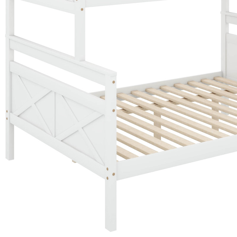 Stylish Twin Over Full Bunk Bed With Secure Ladder And Safety Guardrail Ideal For Bedroom, White