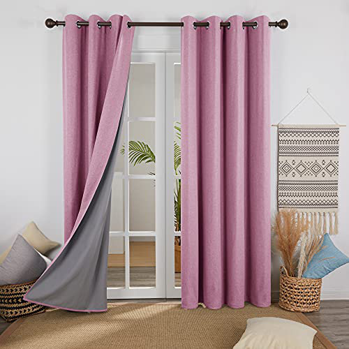 Alhamdi Blackout Curtain Pair, 117cm Width x 138cm Drop, Coral Pink