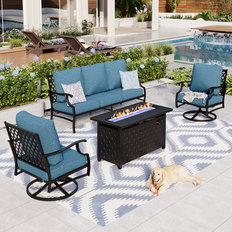 Asfand 5 - Person Patio Conversation Set with Swivel Lounge Chairs & Firepit Table