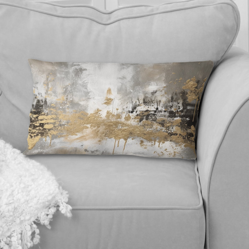 Coussin décoratif moderne à motif abstrait doré, H 12 po x l 20 po, Rectangulaire