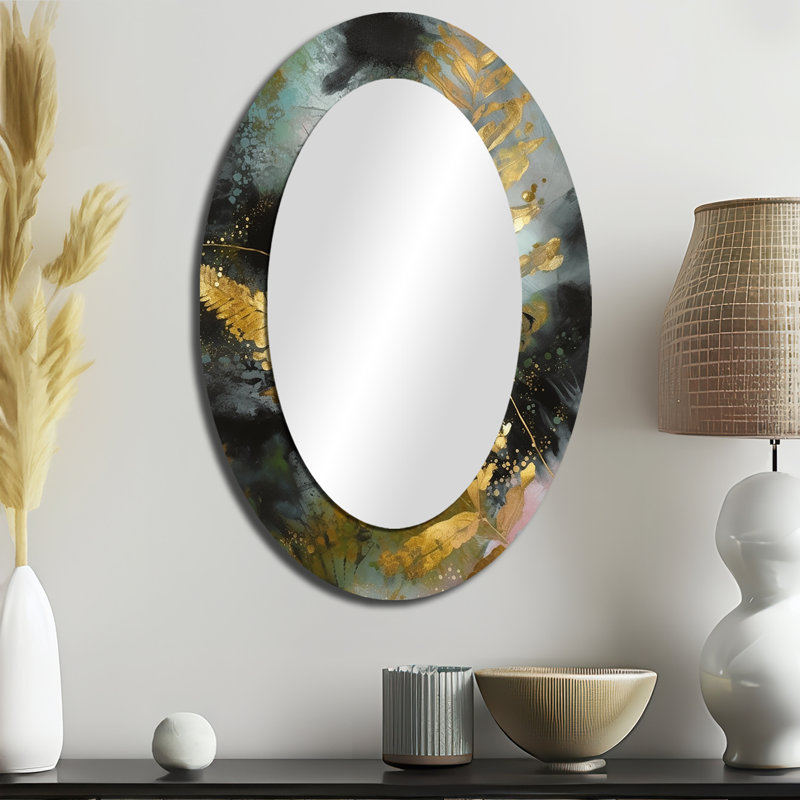 Gold Fern Whispers - Traditional Oval Wall Mirror, 36" x 24"