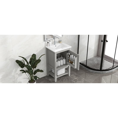 20" Bathroom Vanity With Sink, Bathroom Cabinet With Soft Closing Door, Storage Rack And Open Shelf, Grey(Old SKU:WF308492AAE/N725P220604E)