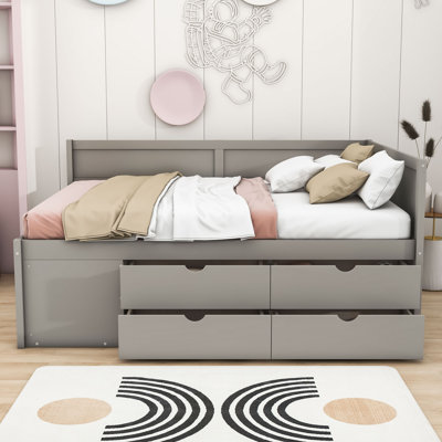 Kouta Wood Daybed with Drawers and Shelves
