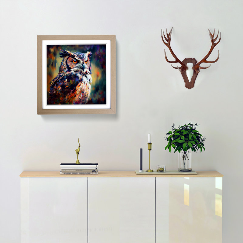 Owl Neo-Impressionism - Framed Print, Oak