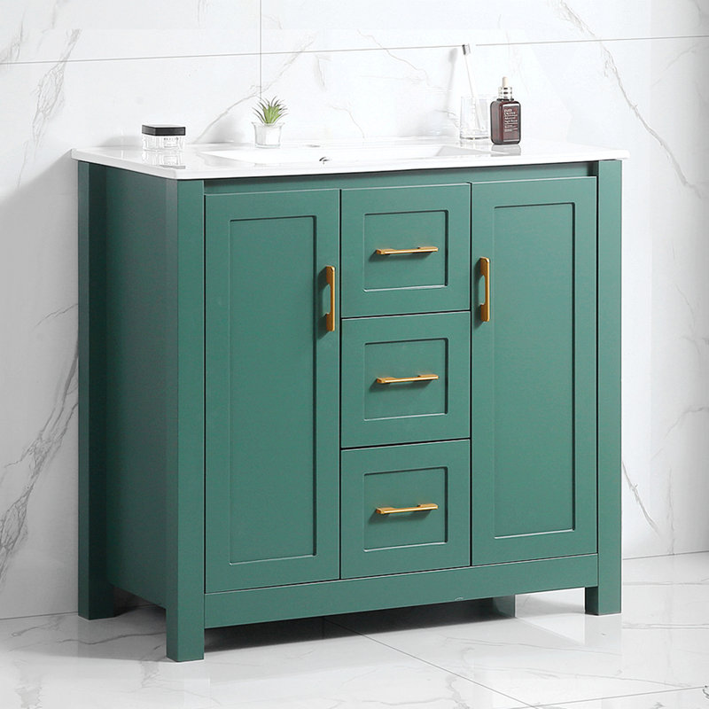 Bathroom Cabinet With Sink,Soft Close Doors,Float Mounting Design,24 Inch For Small Bathroom, Green