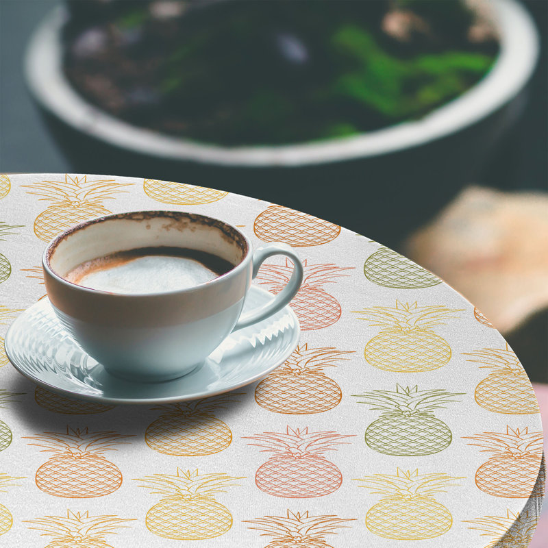 Ebern Designs Pineapple Fitted Round Tablecloth Diameter Khaki Burnt Sienna, 64.17" Round
