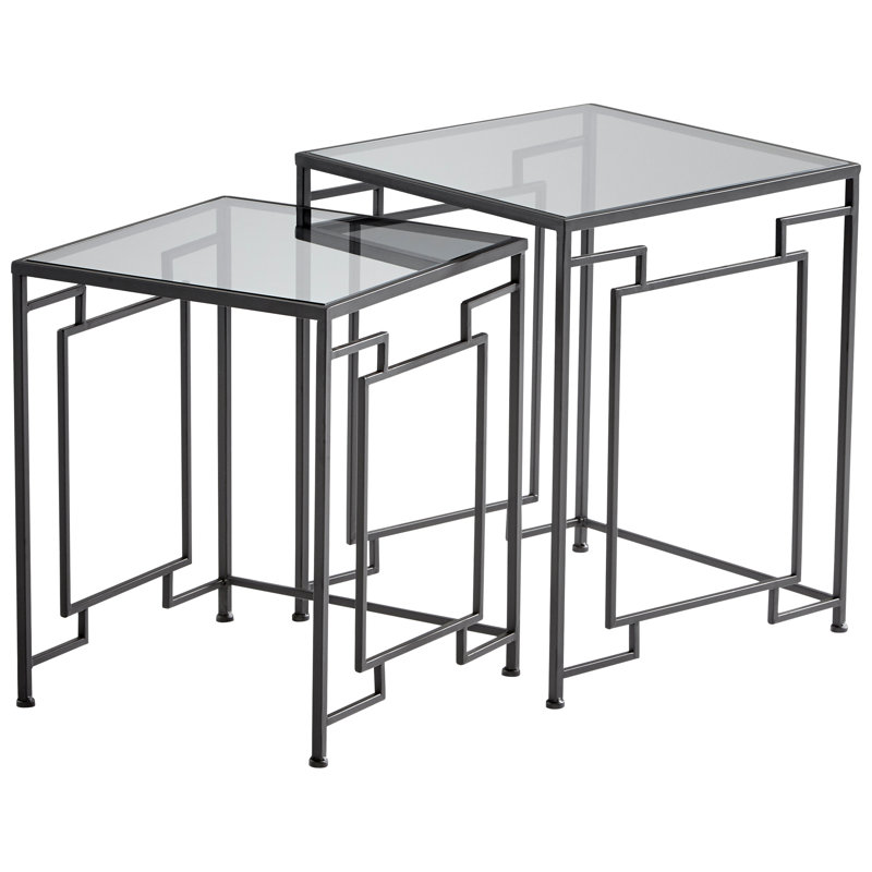 Noir Iron and Glass Square Nesting Tables, Set of 2