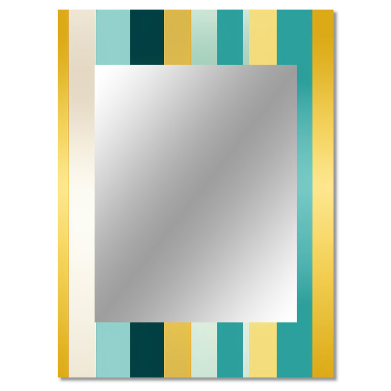Cheylyn Green And Yellow Stripes Harmony - striped  Mirror, Modern Decorative Wall Mirror, Printed Metal Art, 40" x 30"