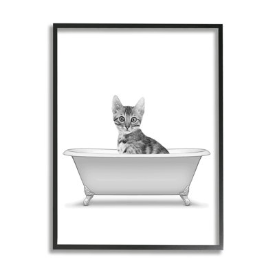 «Chaton dans la baignoire de la baignoire», encadrée sur bois par Annalisa Latella, impression