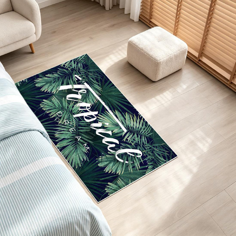 Tapis d'intérieur blanc tropical lavable à la machine, Rectangle 32 po x 47 po