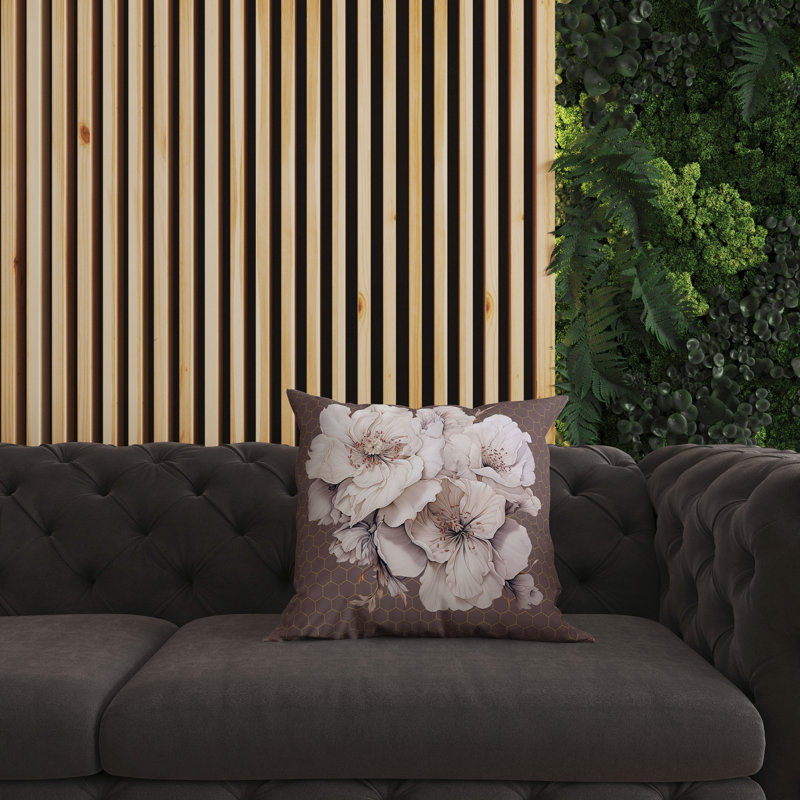 Coussin décoratif intérieur / extérieur Magnolia Majesty, H 26 po x l 26 po, Multicolore / taupe