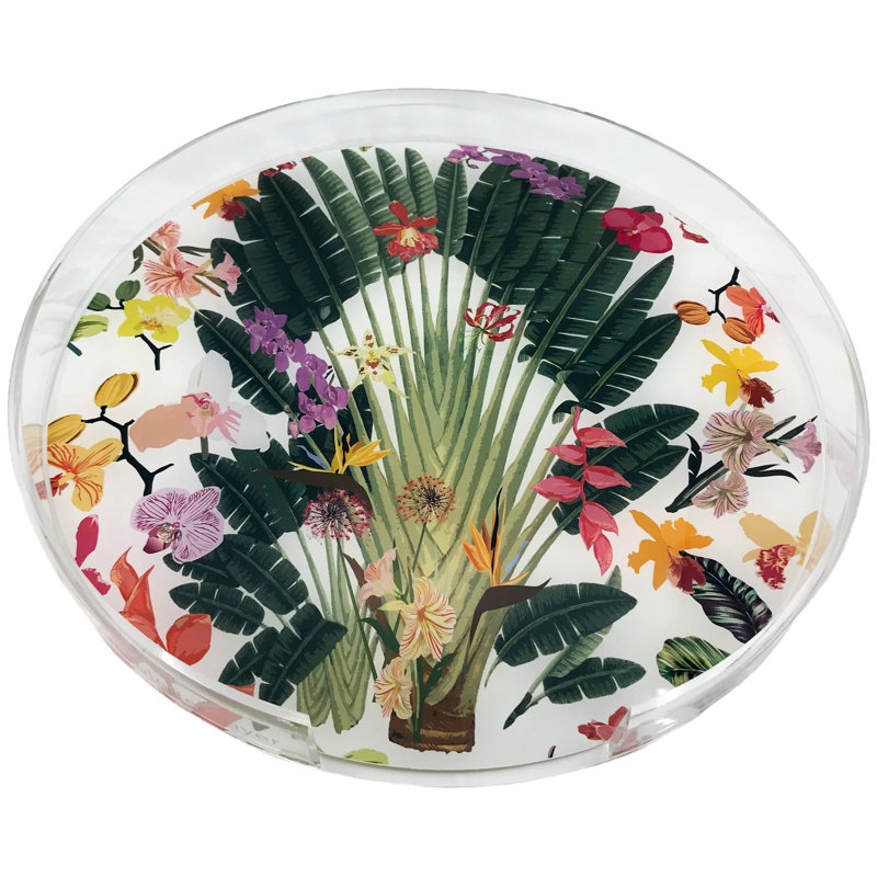 Fantasy Tropical White Acrylic Round Placemat Tray