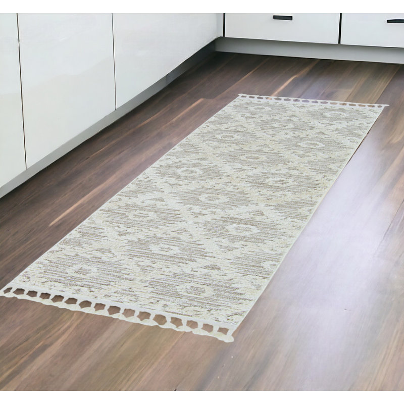 Tapis de couloir géométrique beige et ivoire Alondre