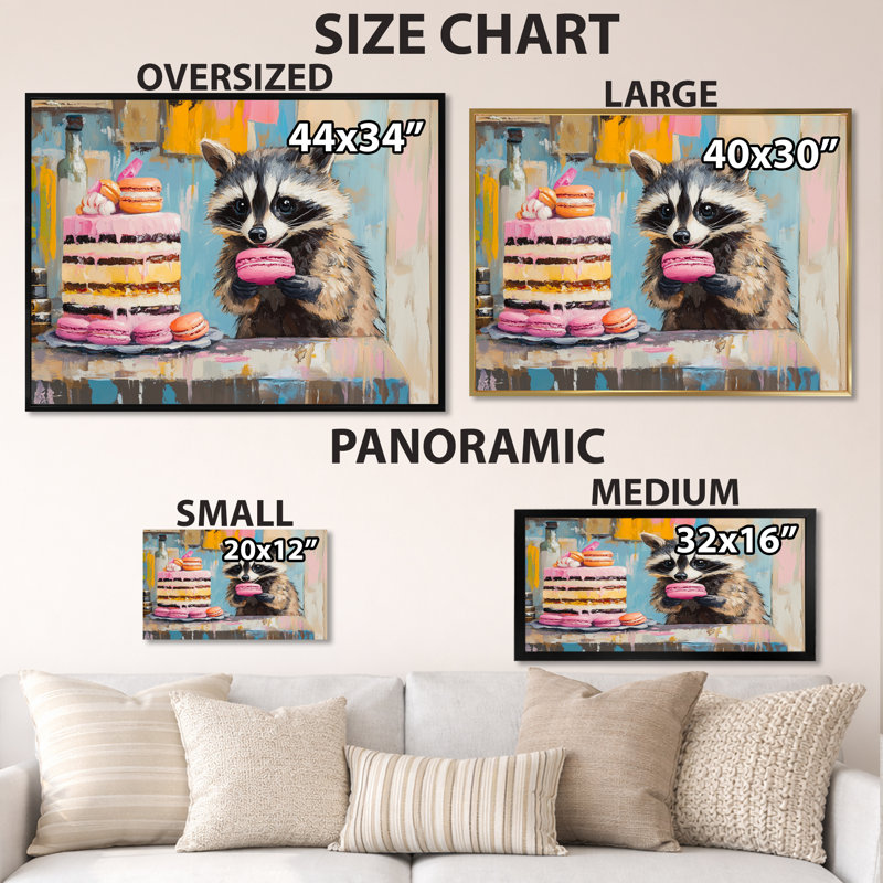 Sweet Macaron Bandit - Affiche encadrée Raton laveur, H 16 po x l 32 po, Cadre photo blanc