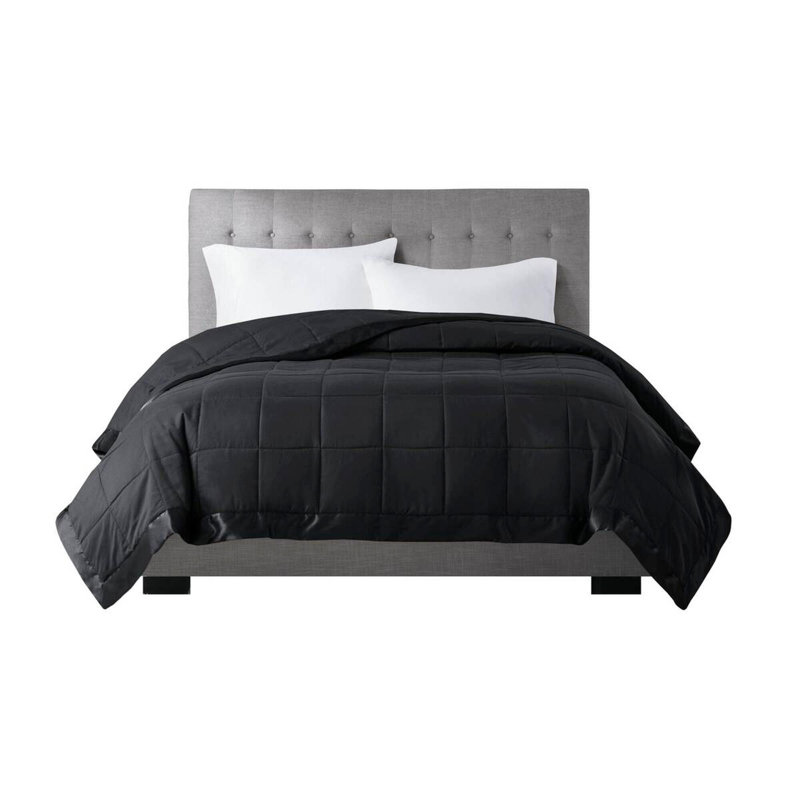 Très grande couverture en duvet synthétique avec bordure en satin, Grand lit, Noir