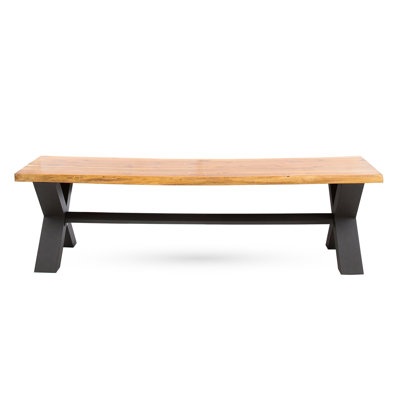 Banc de patio en bois et en fer, l 63,34 po x P 14,19 po, H 18,07 po, pieds en métal rustiques, impressionnant repas d'extérieur avec base, avec pieds, l 63,34 po x P 14,19 po, H 18,07 po, avec poids de 300 lb