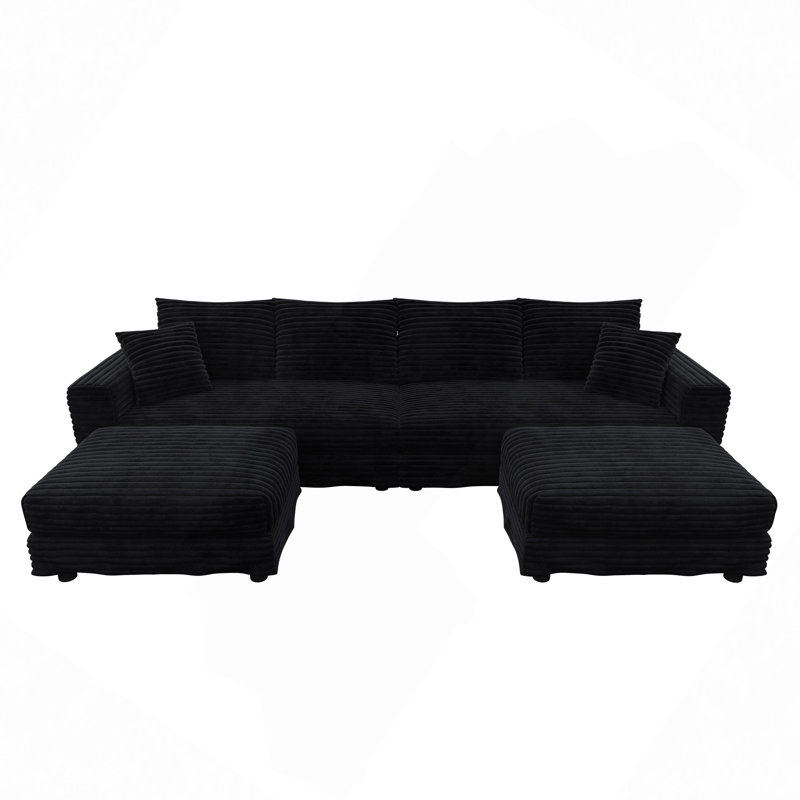 Canapé modulaire en velours côtelé de 82,7 po avec siège profond convertible Nerissa, H 25,6 po x l 82,7 po x P 66,9 po, 3