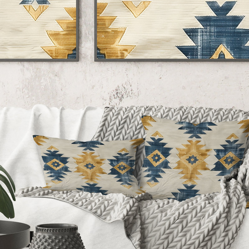 Coussin lombaire rétro jaune géométrique Navajo II