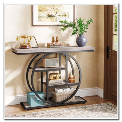 Industrial Four-Tier Console Table with Stable Metal Frame Storage