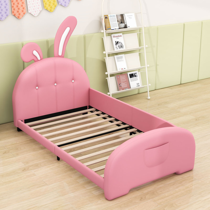 Lit plateforme simple tapissier avec tête de lit, Rose