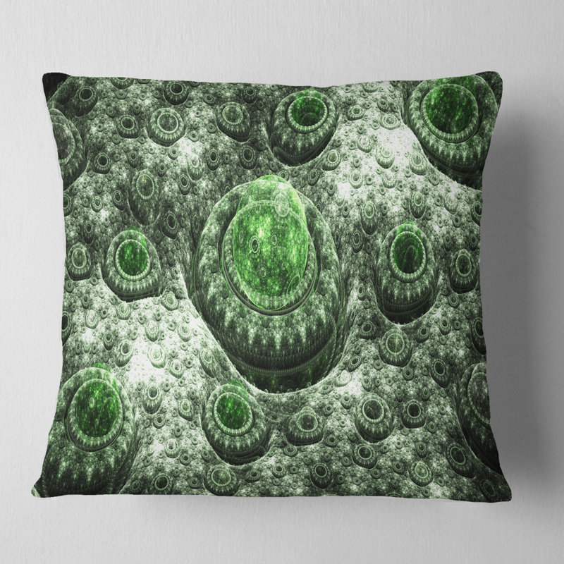 Paysage exotique vert fractal - coussin abstrait imprimé, 18 po x 18 po, Coussin décoratif