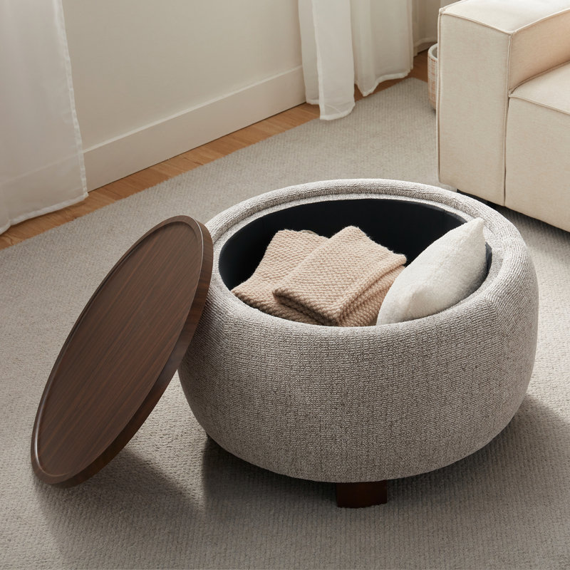 Repose-pieds rembourré avec rangement et plateau en bois, Textured Brown Blend Chenille