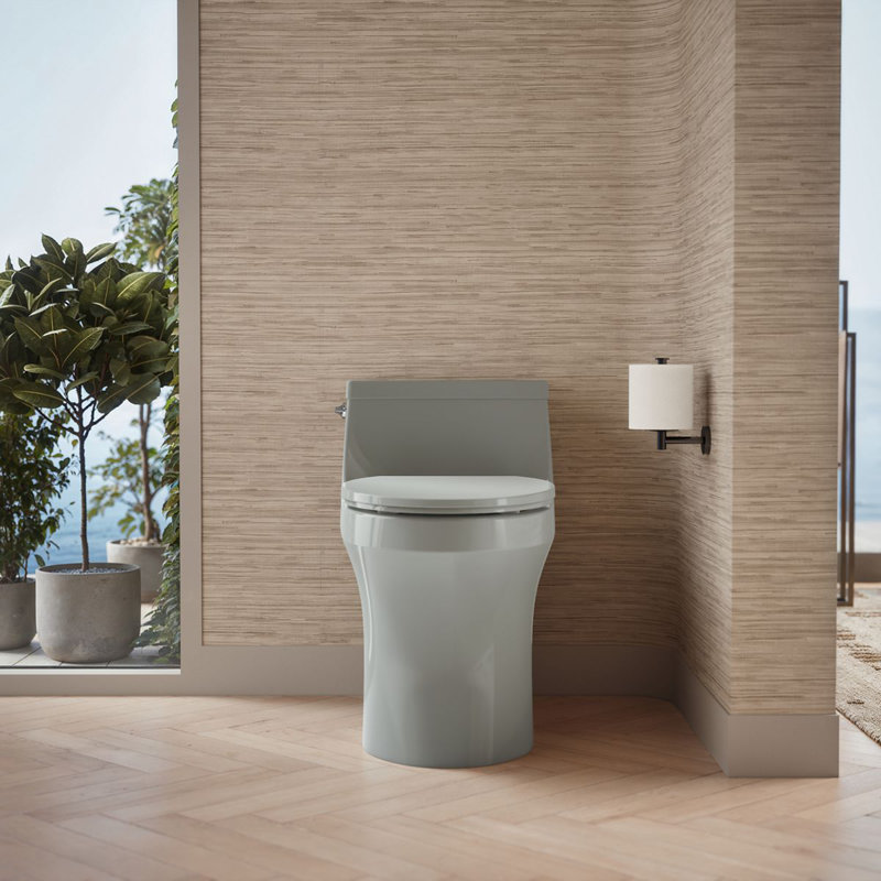 San Souci 1.28 GPF Elongated One-Piece toilet (Seat Included), Ice Grey, Left-Hand