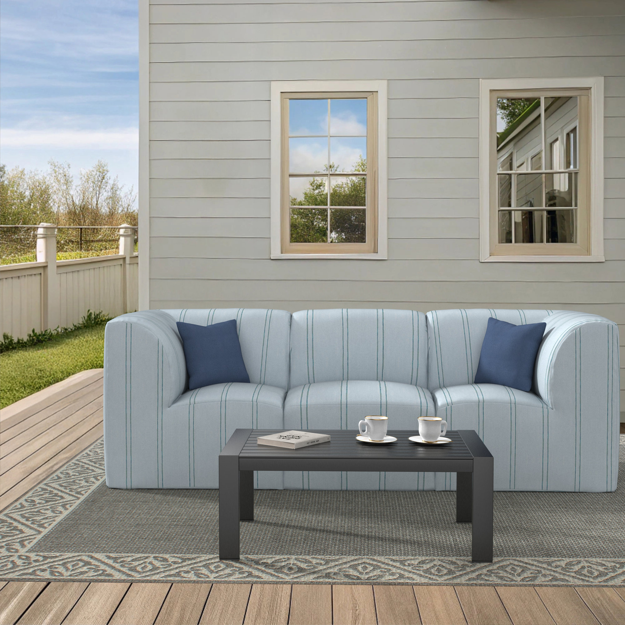 Eliana 96" Sunbrella Outdoor Sofa, Wayward Sky