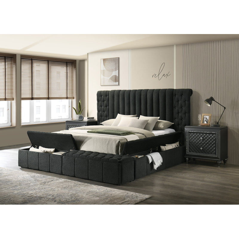 Lit de rangement capitonné Kayland, Gris anthracite, Grand