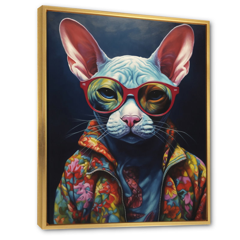 «Cool Cat With Sun Sun II», reproduction sur toile encadrée, H 32 po x l 16 po x P 1 po, Cadre flottant doré