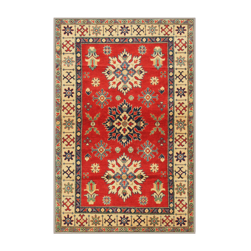 Tapis orange en laine et polyester tissé à la machine Southwestern, Rectangle 5 pi x 7 pi