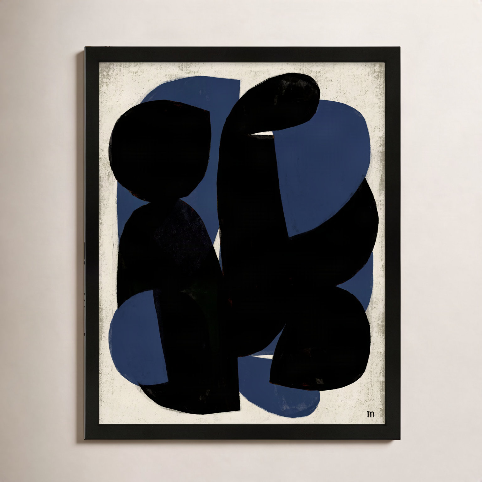 Blue Note Painting, Black Framed Paper, 25" H x 20" W x 1.25" D