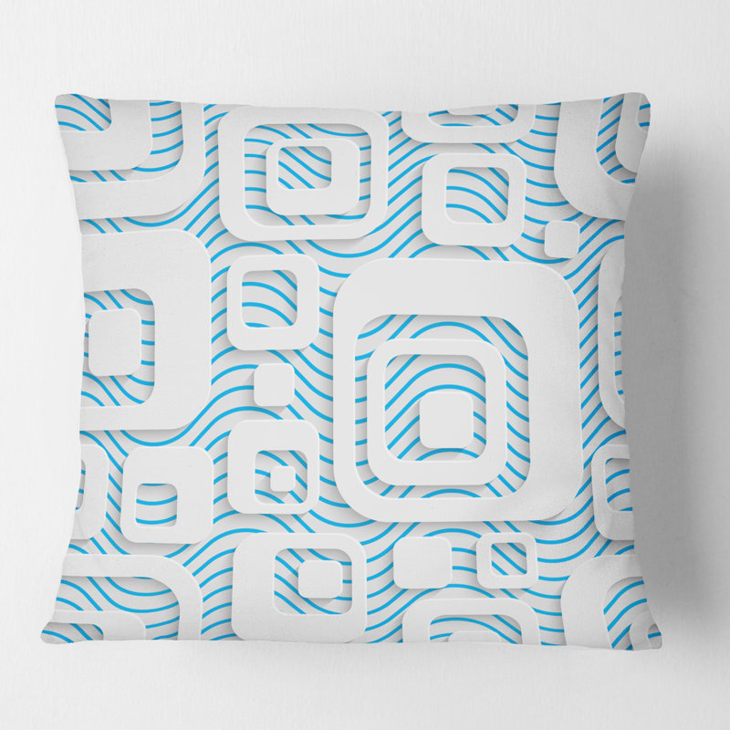 Coussin 3D imprimé blanc et bleu 3D - Mid-Century, 18 po x 18 po