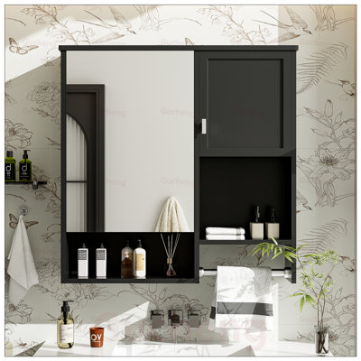 Armoire à pharmacie murale moderne avec miroir, tablettes réglables et barre à serviettes pour un rangement efficace