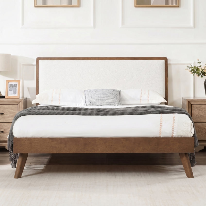 Lit plateforme en bois avec tête de lit et lattes, King, Walnut