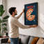 Pizza Under Stars Retro - Framed Print-618105236-618105235