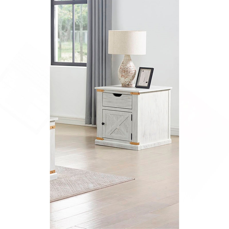 Table de bout de style rustique blanc antique avec table de bout et tiroirs
