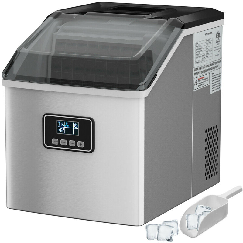 Silver Stainless Steel Portable Ice Maker with LCD Display