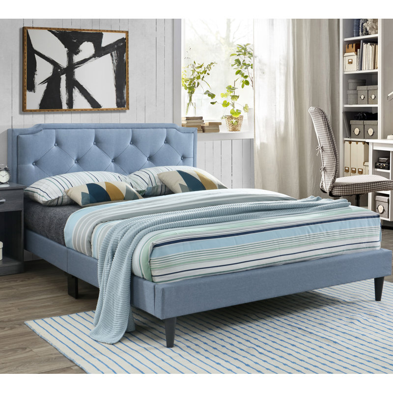 Upholstered Panel Bed, Queen, Blue