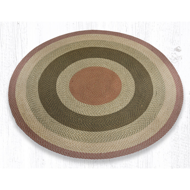 Tapis tressé rouge / vert / beige Darcella, Rond 7 pi 9 po