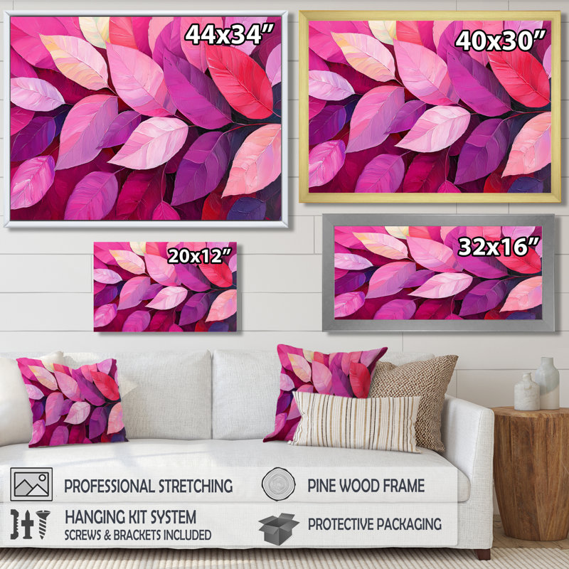 Magenta Leaves Blosoom III - feuilles, art mural, Reproduction encadrée d'une seule photo, H 30 po x l 40 po