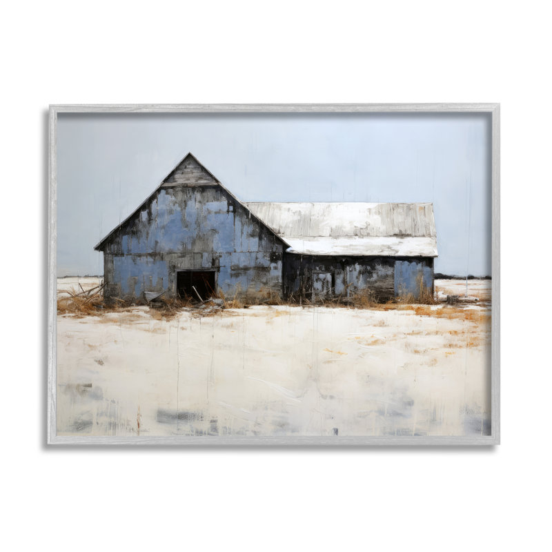 Winter Country Barn par Ray Powers, H 16 po x l 20 po x P 1,5 po, Estampe numérique Farmhouse