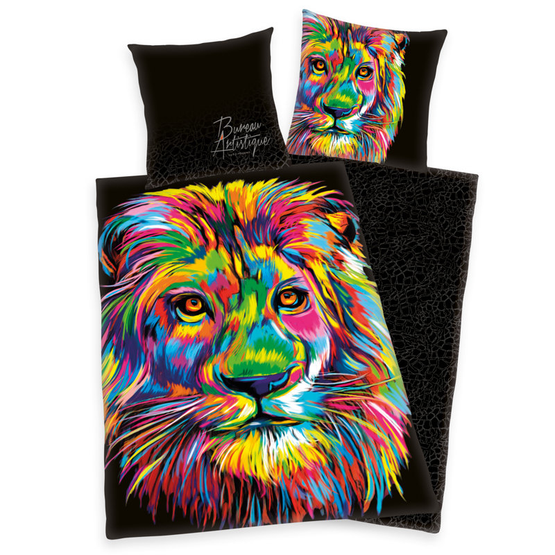 Lion Black Reversible Duvet Cover Set, 155 x 220cm Duvet Cover + 1 Pillowcase (80 x80)