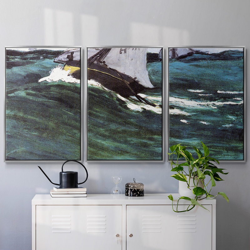Monet, reproduction sur toile 3 pièces, H 36 po x l 75 po x P 2 po, Argent