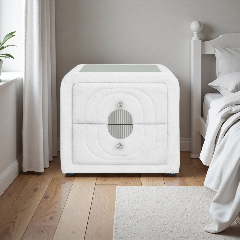 Table de chevet Teddy Sherpa Chrome, Blanc