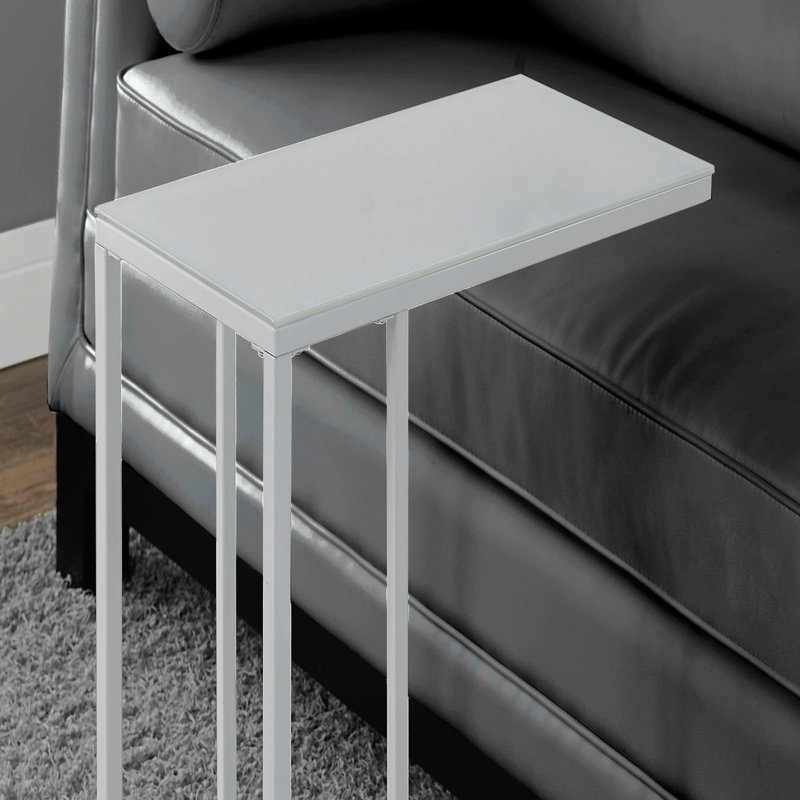 Table d'appoint, en forme de C, bout, côté, verre trempé Snack, contemporain, moderne, Blanc