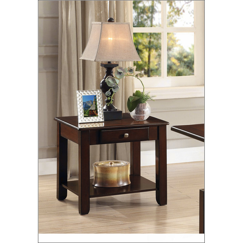 Contemporary End Table with Drawer and Shelf Dark Cherry Finish Wooden Furniture 1pc