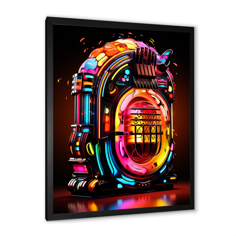 Jukebox Machine Neon Grooves 1 - Jukeboxes, art mural, Cadre photo noir, H 32 po x l 16 po x P 1 po