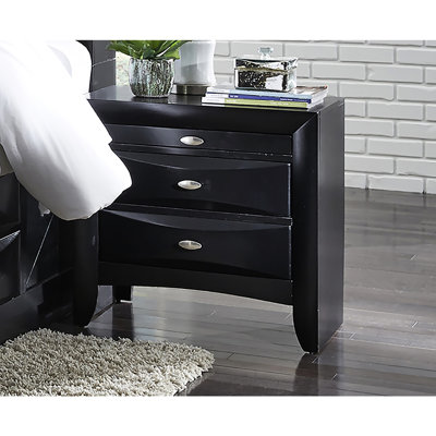 Moderne, carré, 3 tiroirs, table de chevet noire, brun noyer, bois d'hévéa, joints, lignes épurées, tiroir de chambre à coucher, table de chevet moderne carrée en bois d'hévéa brun avec tiroirs spacieux, et pour